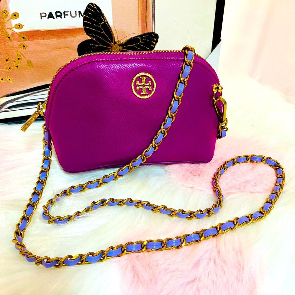 TORY BURCH York Saffiano Leather Cosmetic
Case-Raspberry- ADDE CHAIN-CROSSBODY
